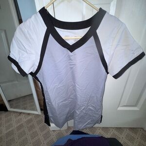 Women's White and Black V-Neck scrub top